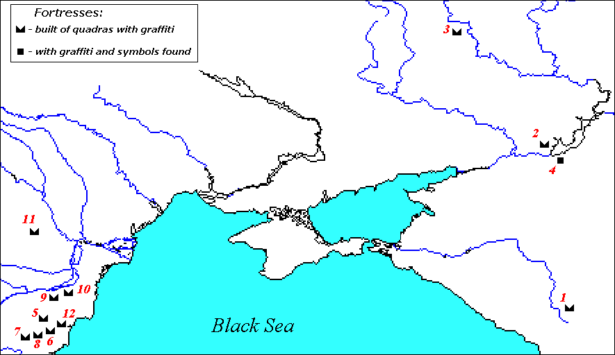 Map of the Proto-Bulgarian fortresses in Eastern Europe and on the Lower Danube